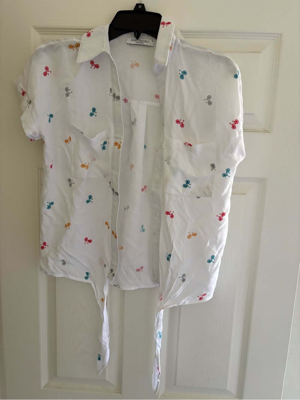 Emily Daniels Collection of Bikes SZ S Short-Sleeve Button Tie Shirt